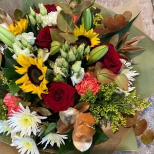 sunflower and roses