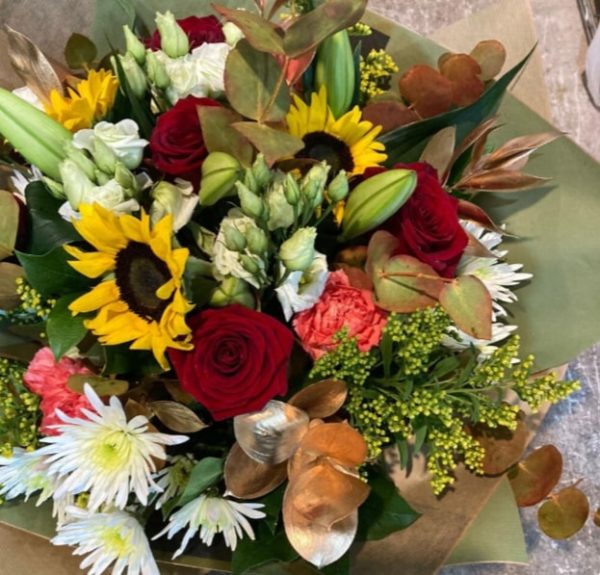 sunflower and roses
