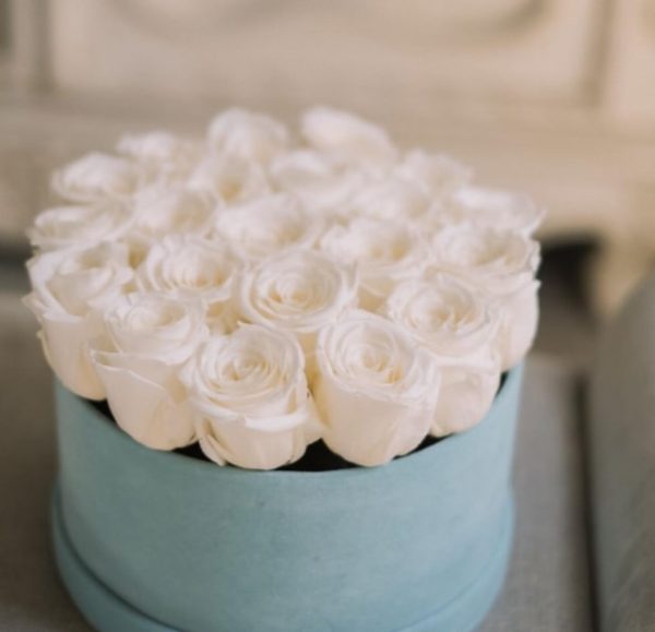 Rosas blancas en una caja